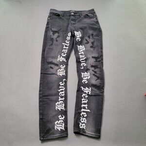 Encrypted Be Brave Be Fearless Distressed Black Denim Jeans
